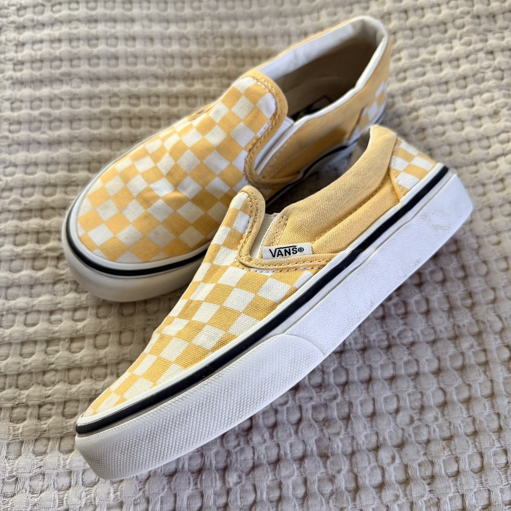 Vans yellow Checkered Slip On Shoes Kids Size 1.5